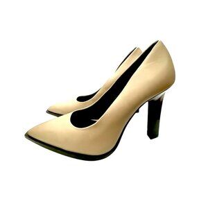 Reiss Women Ada Court Leather Heels Pointed Toe Taupe Leather  38/7.5 NWOB